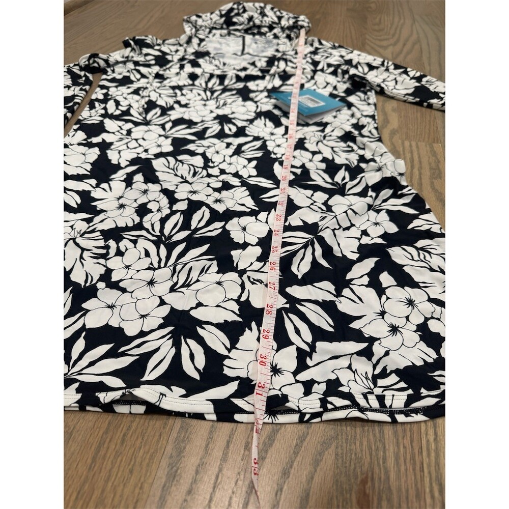 Coolibar Swim Cover-Up Dress Womens M Black White Floral Hooded UPF 50+ - Picture 6 of 7